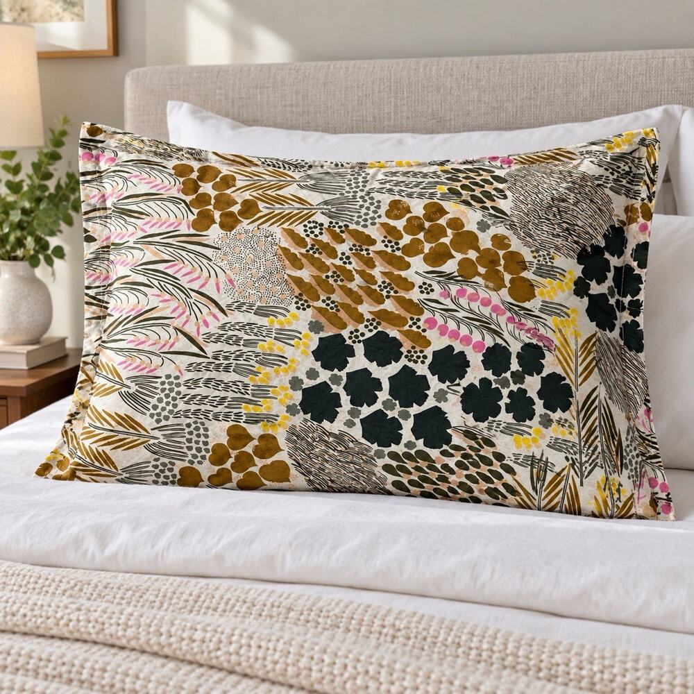 Marimekko Pieni Letto 1 King Pillow Sham Botanical Floral Cotton Earthy Colors